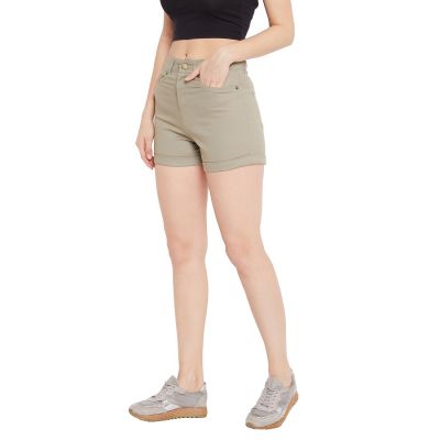 Women's Beige Cotton Lycra Shorts