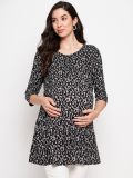 Black and White Floral Printed Rayon Women's Maternity Top