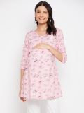 Pink and Red Floral Printed Rayon Women's Maternity Top