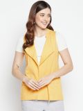 Yellow Sleeveless Cotton Tie-up Front Pocket Shrug For Women's