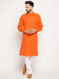 Men Solid Pure Cotton Long Sleeves A-line Orange Kurta