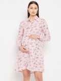 Pink and Red Floral Printed Maternity Shirt