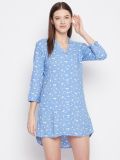 Blue Floral Print Rayon Women's Sleepshirt