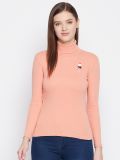 Women's Peach Cotton High Neck T-Shirt