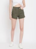 Women's Military Green Cotton Shorts