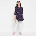 Navy Blue and White Floral Printed Rayon Women's Maternity Top