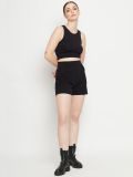 Women Black Cotton Lycra High-Rise Slim Fit Casual Short