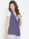 Purple Sleeveless Cotton Tie-up Front Pocket Shrug For Women's