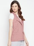 Pink Sleeveless Cotton Tie-up Front Pocket Shrug For Women's