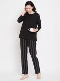 Women's Black Cotton Stripe Pajama