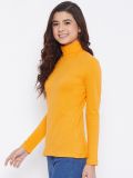 Women's Yellow High Neck Cotton T-Shirt