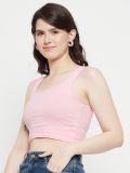 Pink Sleeveless Cotton Lycra Square Neck Crop Top for Women