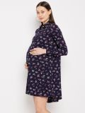 Navy Blue Floral Printed Maternity Shirt