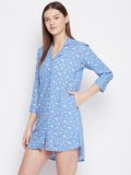 Blue Floral Print Rayon Women's Sleepshirt