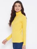 Women's Yellow Cotton High Neck T-Shirt