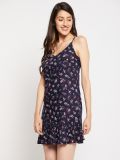 Women's Navy Blue Floral Printed 100% Rayon Nightdress