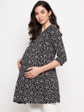 Black and White Floral Printed Rayon Women's Maternity Top