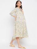 Yellow and Blue Floral Printed Rayon Women's Maternity Maxi Dress