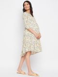 Yellow and Blue Floral Printed Rayon Women's Maternity Dress