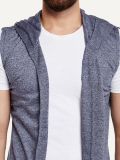 Navy Grindle Sleeveless Hooded Neck Cotton Cardigan For Men's