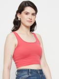 Rose Pink Sleeveless Cotton Lycra Square Neck Crop Top for Women