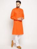 Men Solid Pure Cotton Long Sleeves A-line Orange Kurta