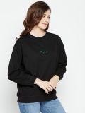 Women Oversized Sweatshirt Black Full Sleeve Fleece Solid EMD On Chest 