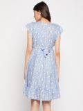 Women's Blue Floral Printed 100% Rayon Maternity A-Line Midi Dress