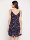 Women's Navy Blue Floral Printed 100% Rayon Nightdress