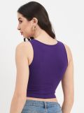Women Purple Cotton Lycra Round Neck Sleeveless Crop Top