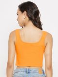 Women Orange Cotton Lycra Scoop Neck Sleeveless Crop Top