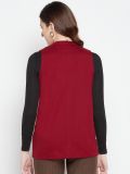 Maroon Sleeveless Cotton Tie-up Front Pocket Shrug For Women's