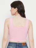 Pink Sleeveless Cotton Lycra Square Neck Crop Top for Women
