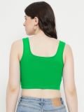 Green Sleeveless Cotton Lycra Square Neck Crop Top for Women