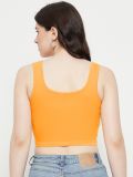 Orange Sleeveless Cotton Lycra Square Neck Crop Top for Women
