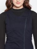 Navy Sleeveless Cotton Zipper Shrug For Women's