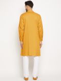 Men Solid Pure Cotton Long Sleeves A-line Gold Kurta