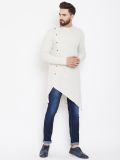 Men's Beige Cotton Knitted Asymmetrical Kurta