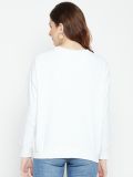 Women Oversized Sweatshirt White Full Sleeve Fleece Solid EMD On Chest 