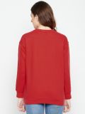 Women Oversized Sweatshirt Red Full Sleeve Fleece Solid EMD On Chest 