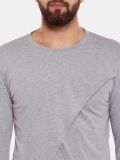 Men Grey Solid Layered Longline Slim Fit T-shirt