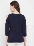 Women's Navy Blue Cotton Embroidery T-Shirt