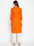 Mandarin Collar Orange 3/4th Sleeves Pure Cotton A-line Kurta For Women's