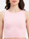 Women Pink Cotton Lycra Round Neck Sleeveless Crop Top