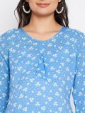 Blue and White Floral Printed Rayon Women's Maternity Top