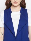 Royal Blue Sleeveless Cotton Tie-up Front Pocket Shrug For Women's