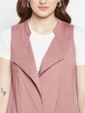 Pink Sleeveless Cotton Tie-up Front Pocket Shrug For Women's