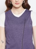 Purple Sleeveless Cotton Zipper Shrug For Women's