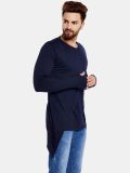Men Navy Blue Solid Layered Longline Slim Fit T-shirt