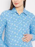 Blue and White Floral Printed Maternity Shirt